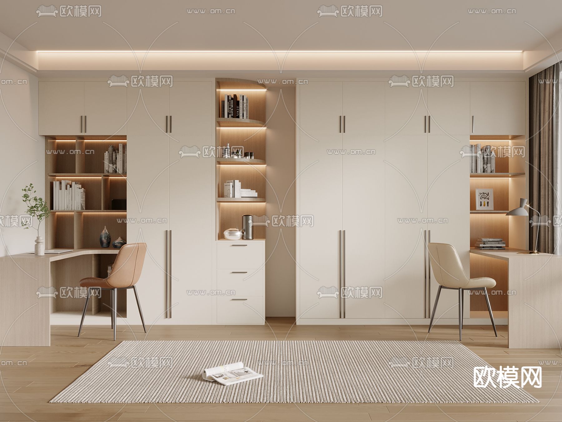 一体式书桌 衣柜3d模型下载