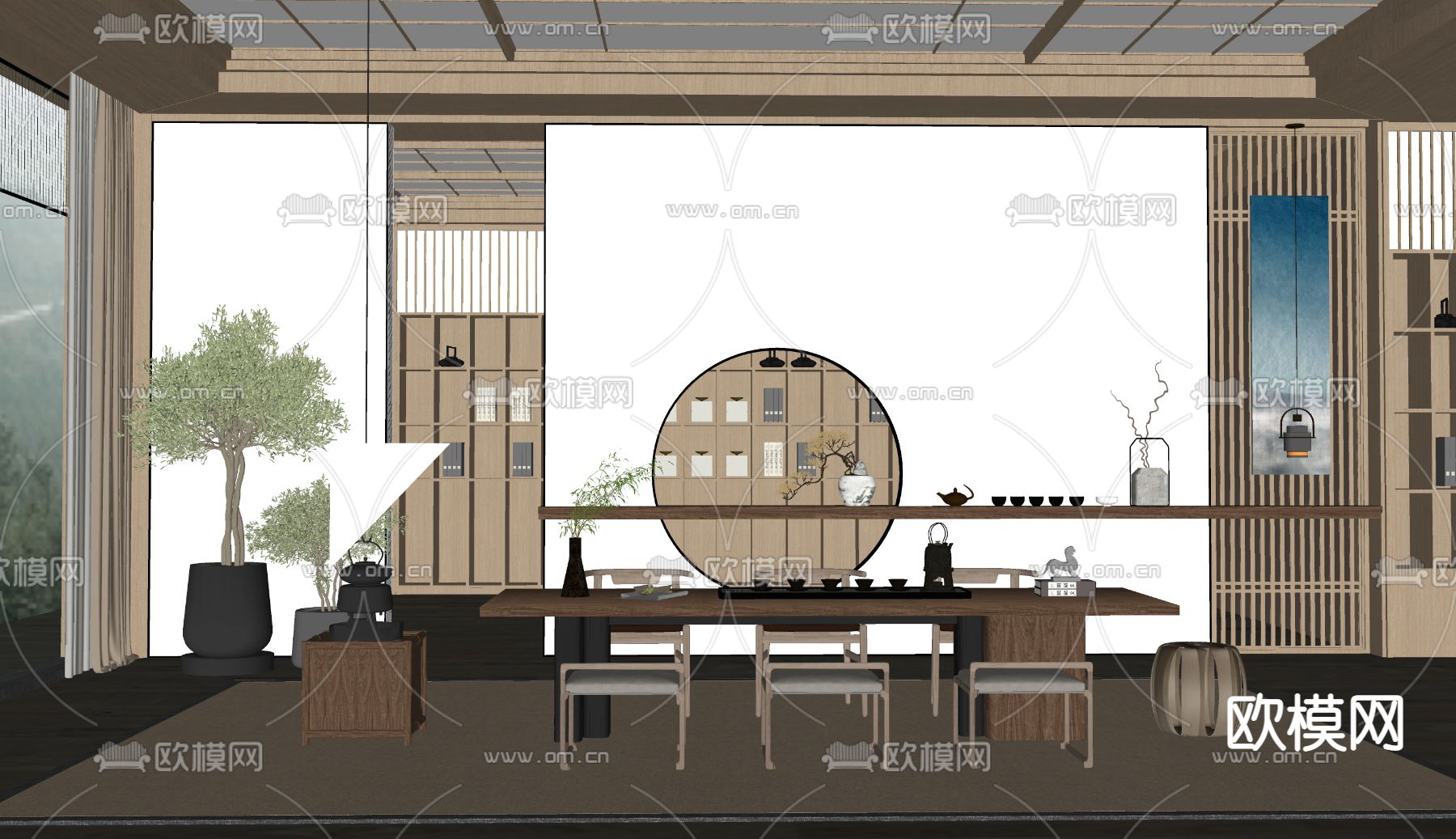 新中式茶室su模型