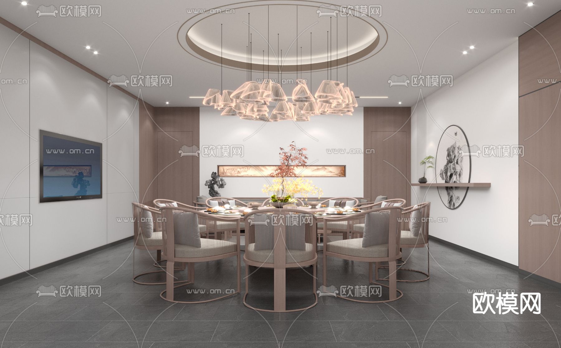 中餐厅包间 包房 包厢3d模型下载（渲染图2）