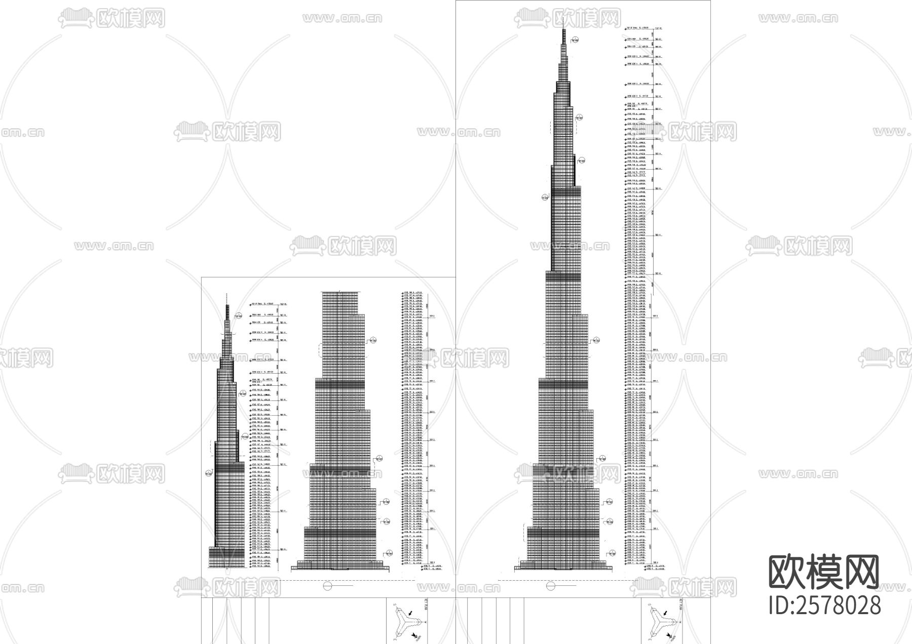 迪拜塔立面节点大样下载（渲染图1）