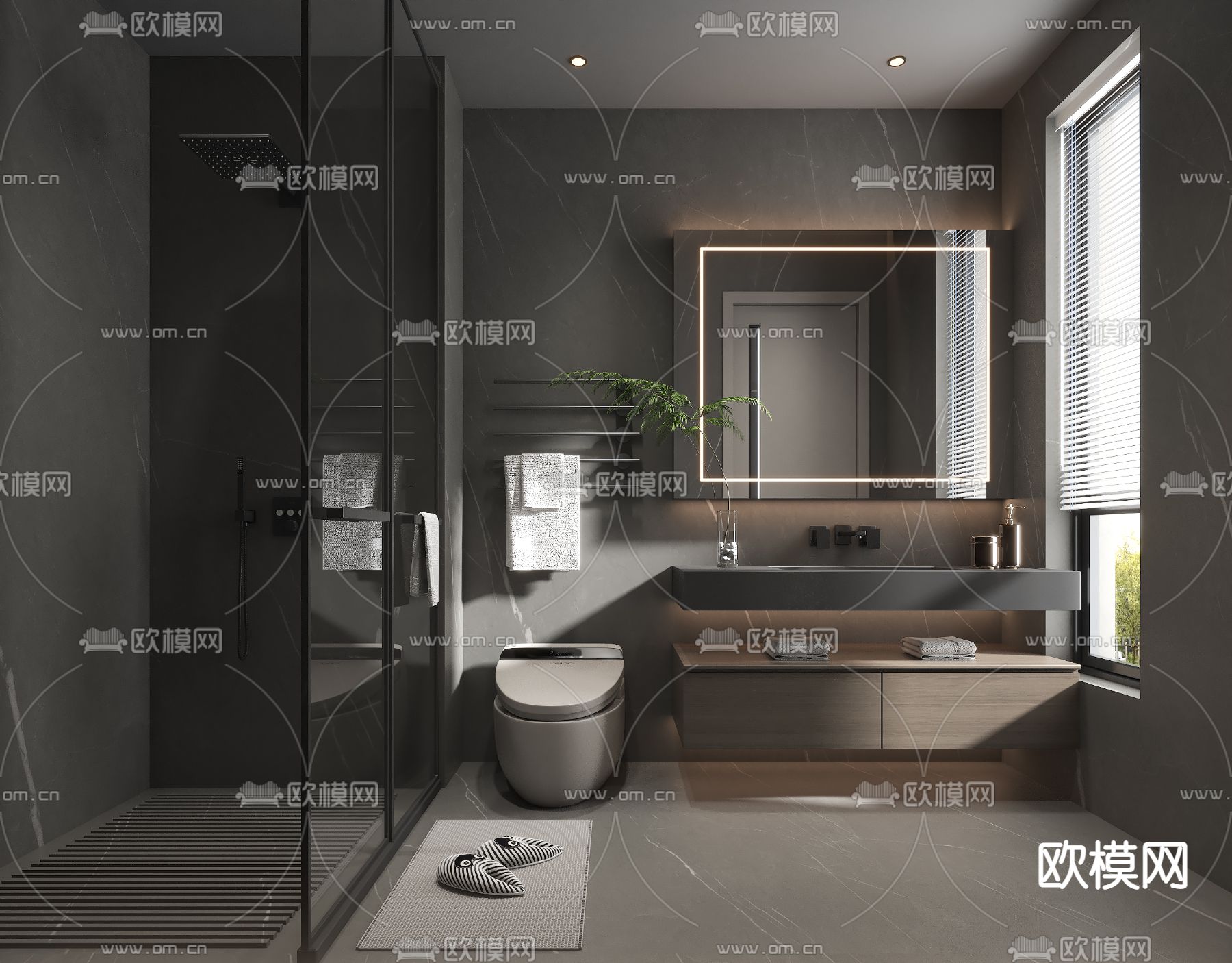暗黑风卫生间3d模型下载