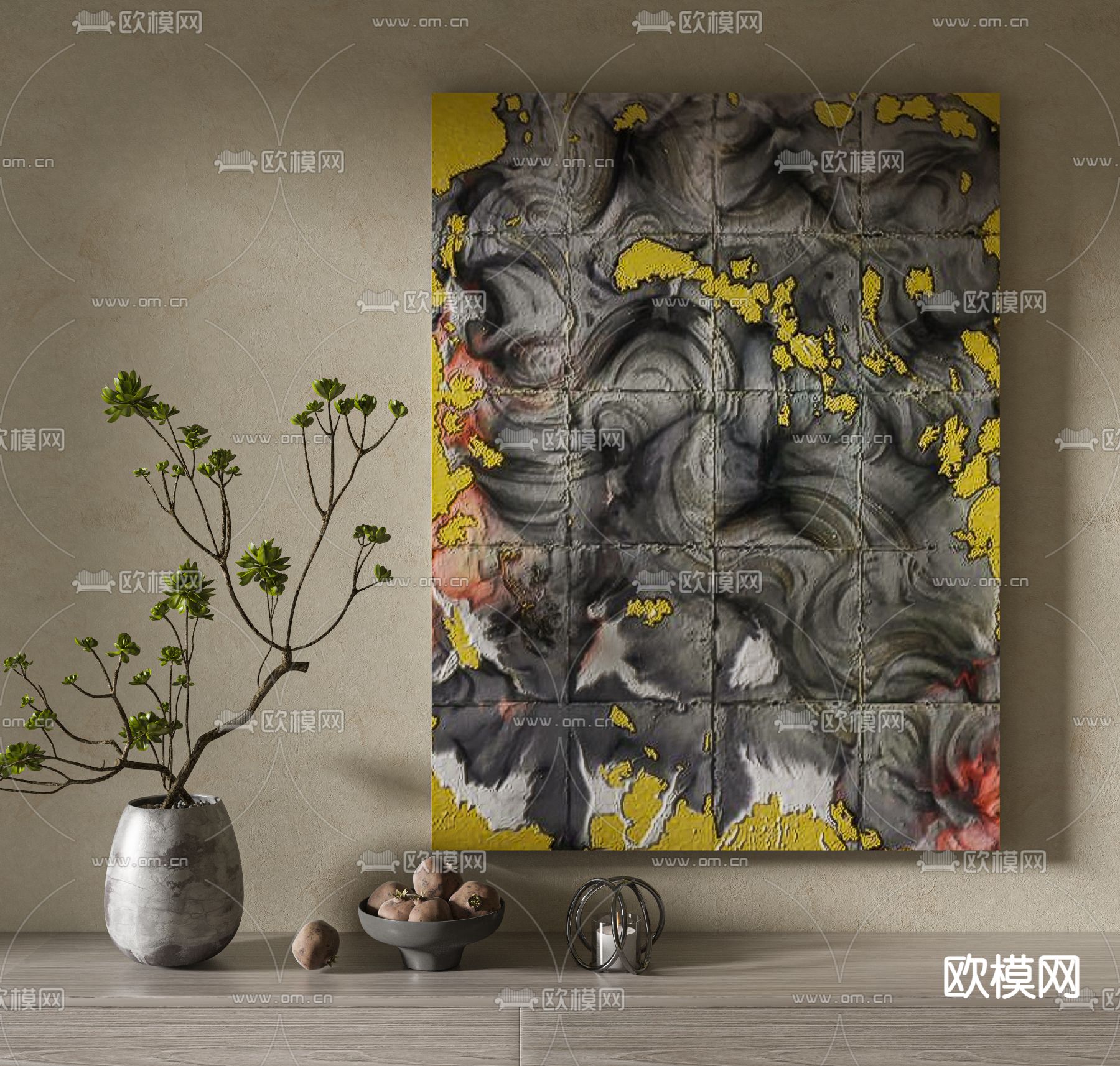 侘寂风装饰画 挂画su模型下载（渲染图1）