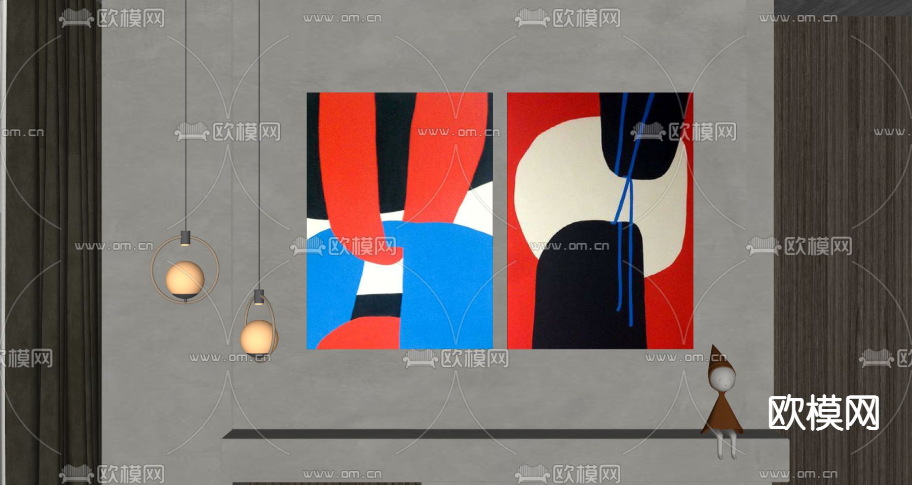 孟菲斯风装饰画su模型下载（渲染图2）