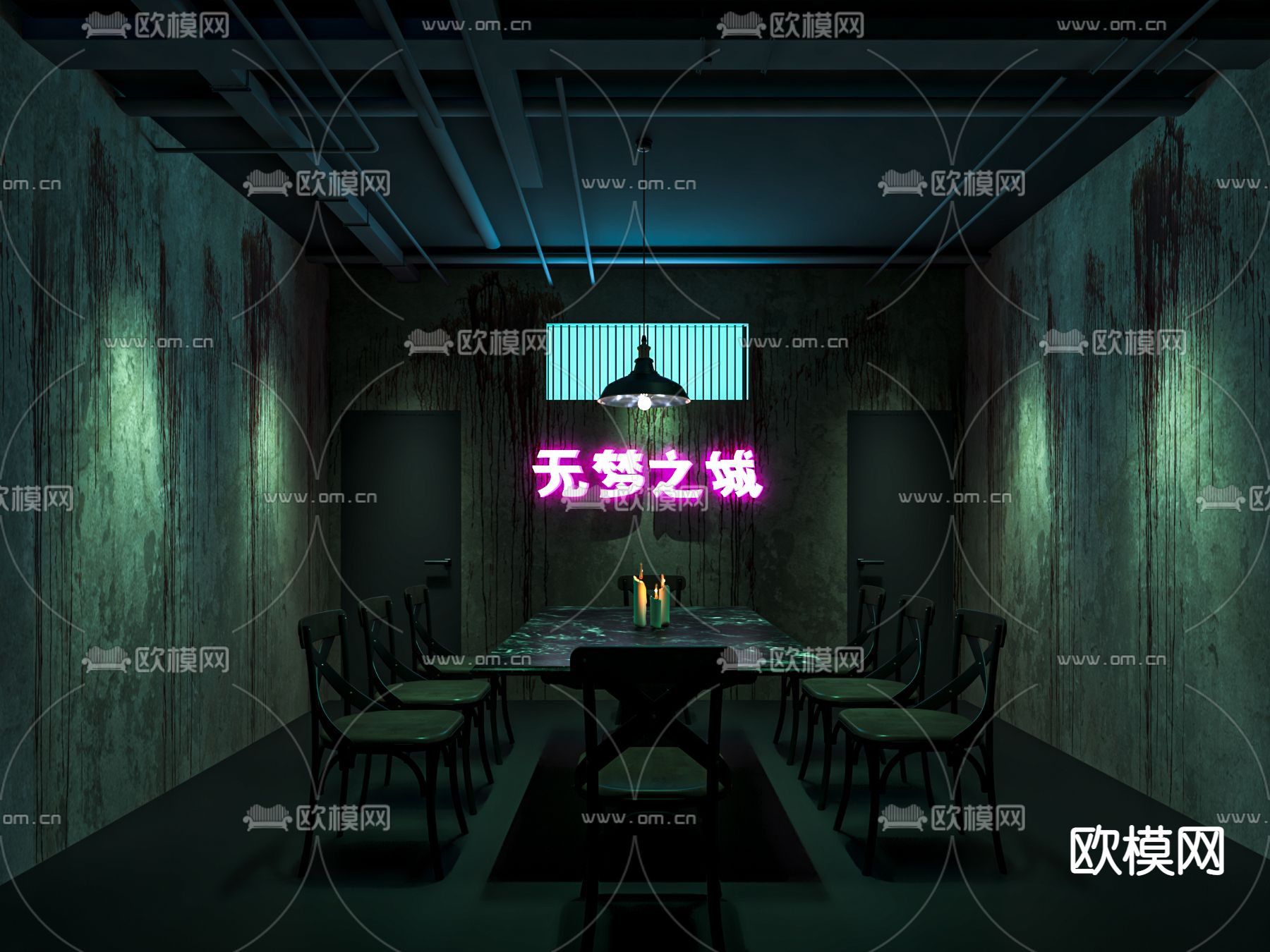 工业风剧本杀包间桌游室狼人杀su模型下载