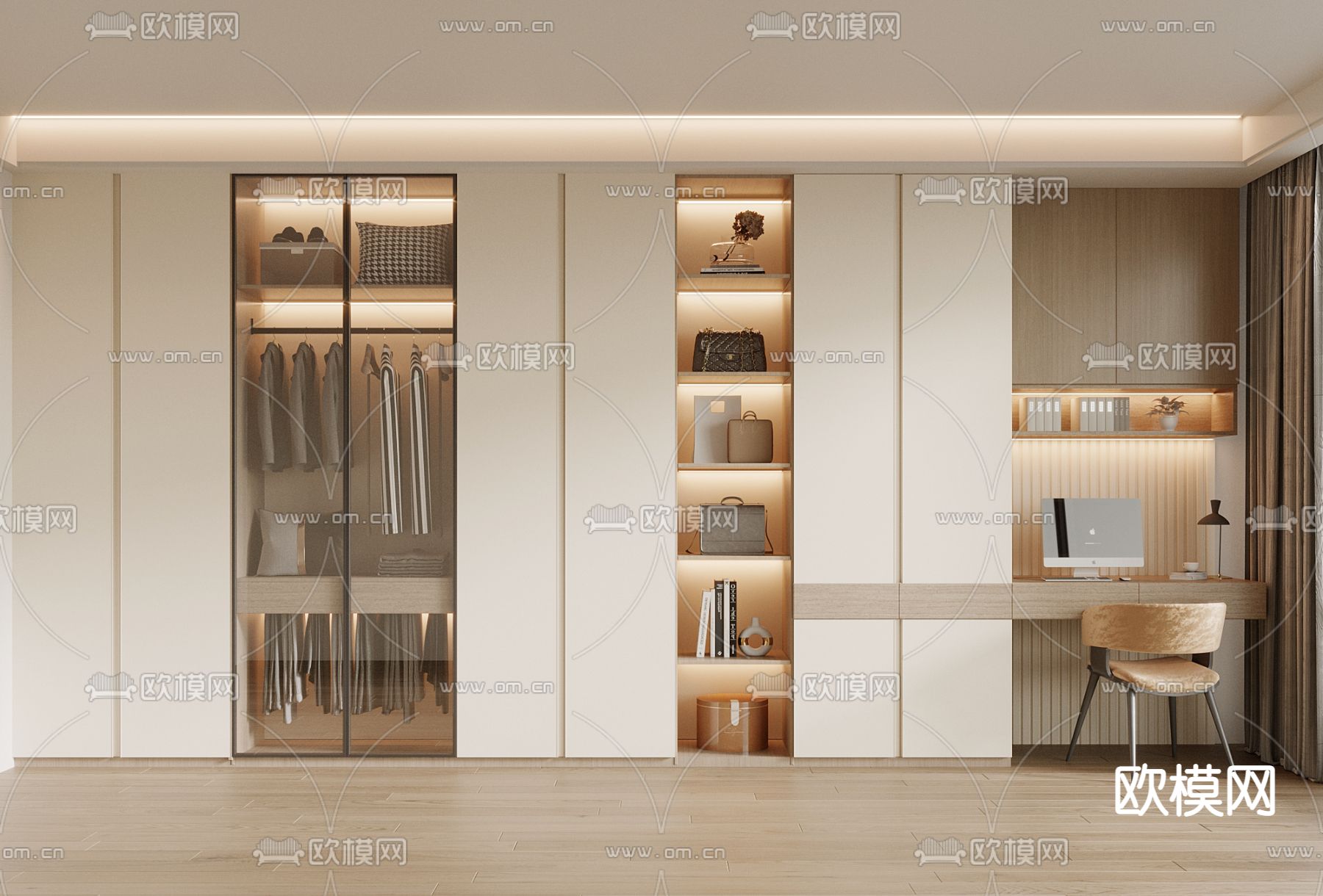 一体式书桌 衣柜3d模型下载