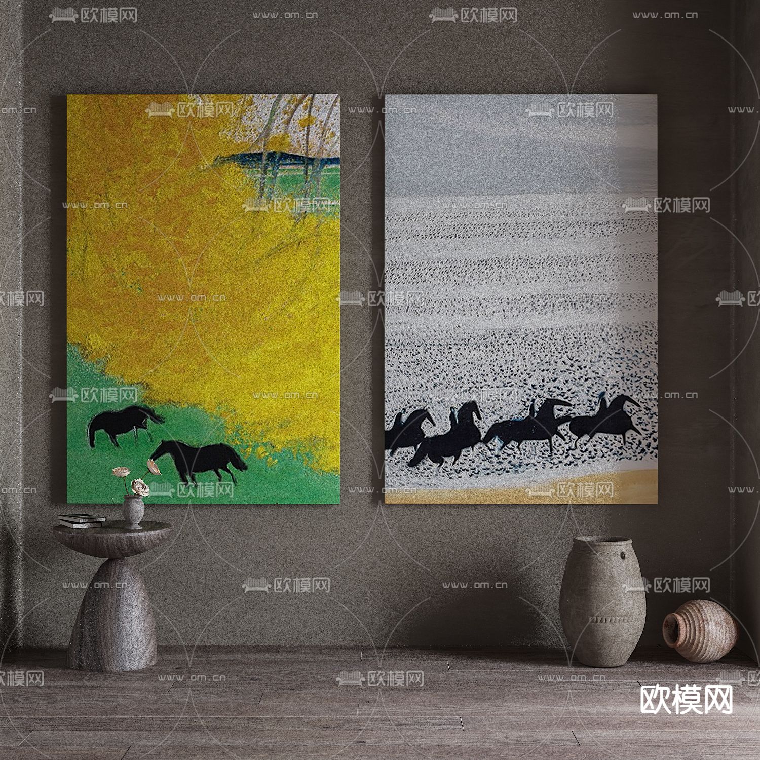 侘寂风装饰画su模型下载（渲染图1）