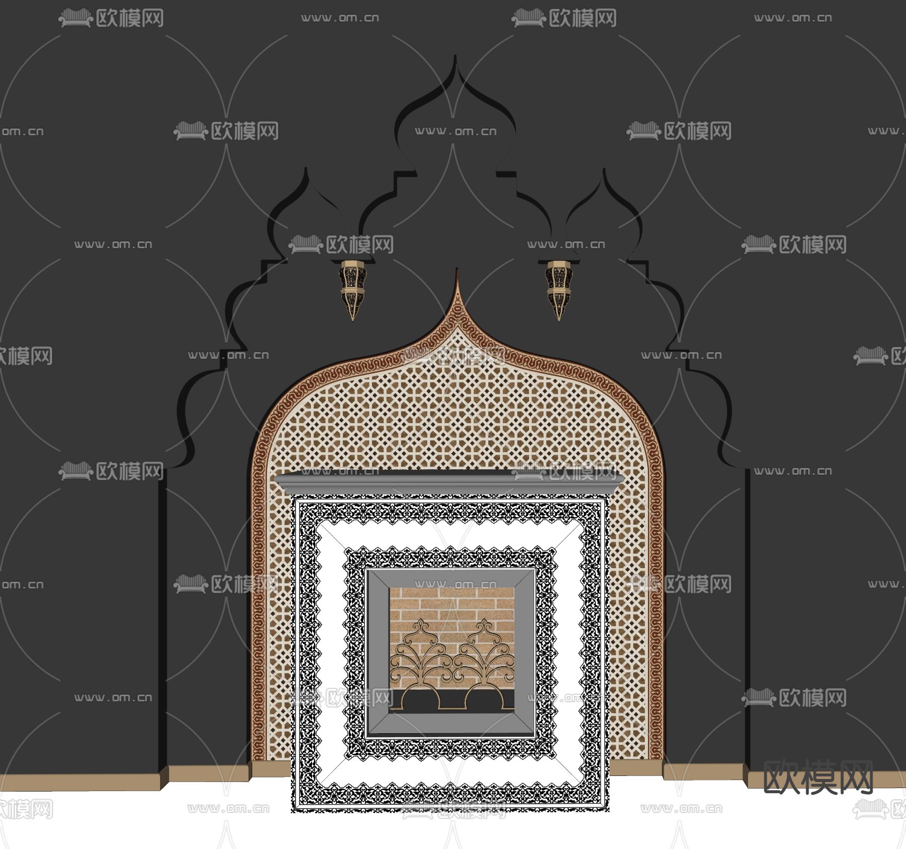东南亚壁炉su模型下载（渲染图2）
