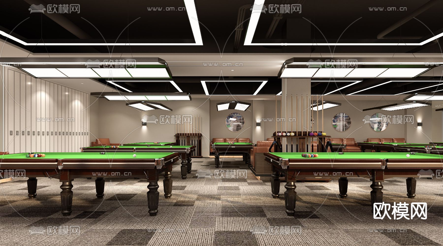 台球室大厅 走廊3d模型下载（渲染图3）
