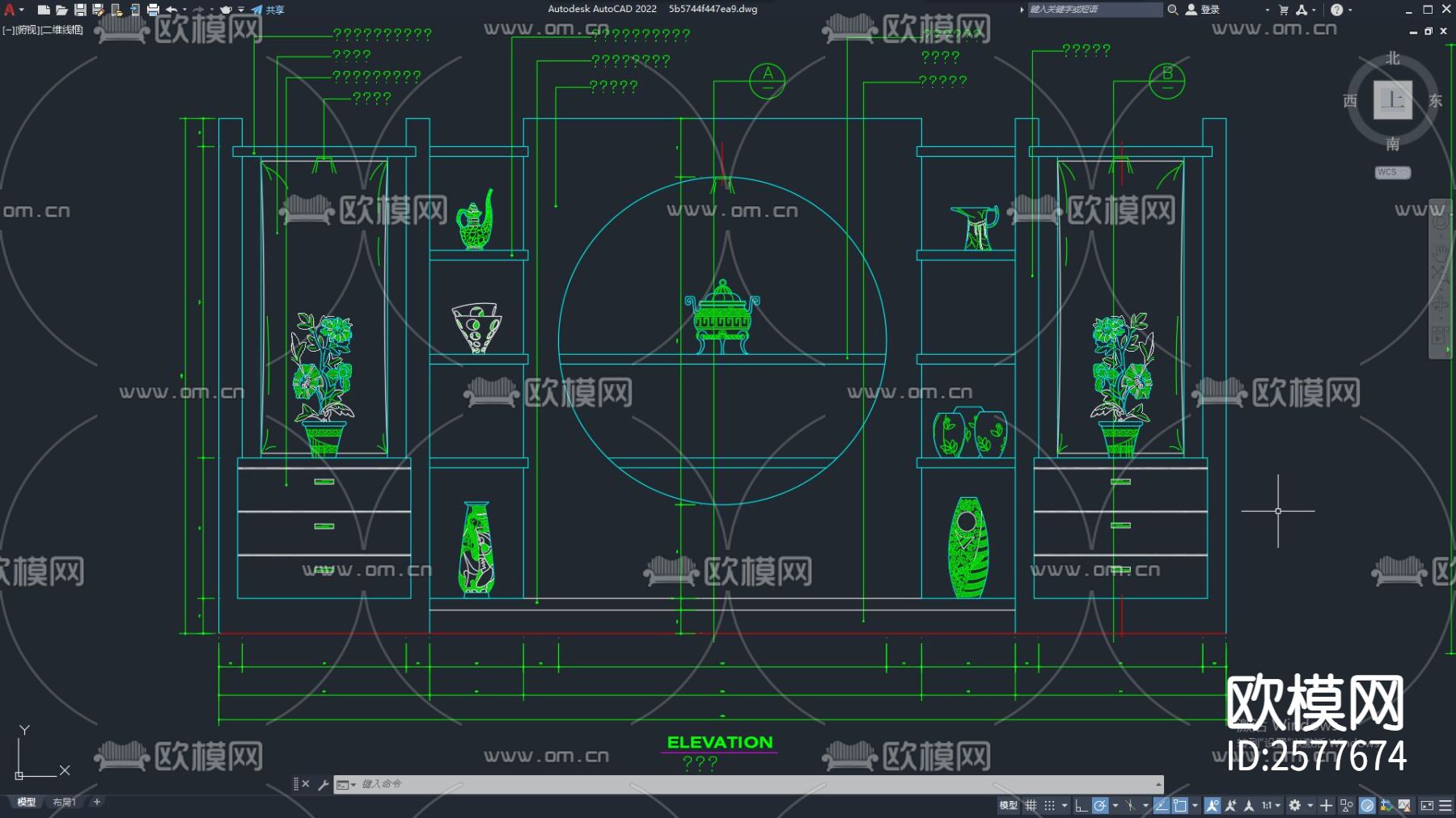 装饰柜立面CAD图库下载（渲染图3）