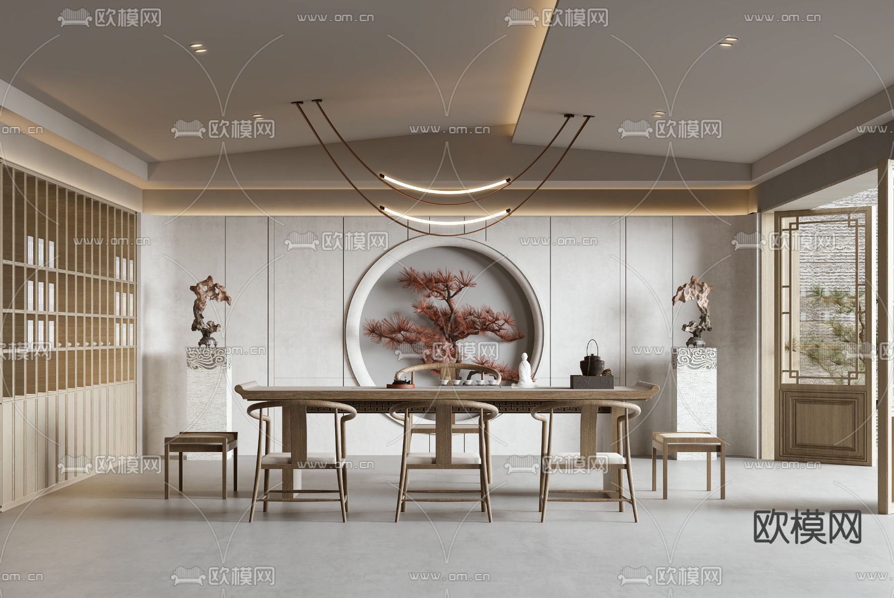 新中式茶室su模型