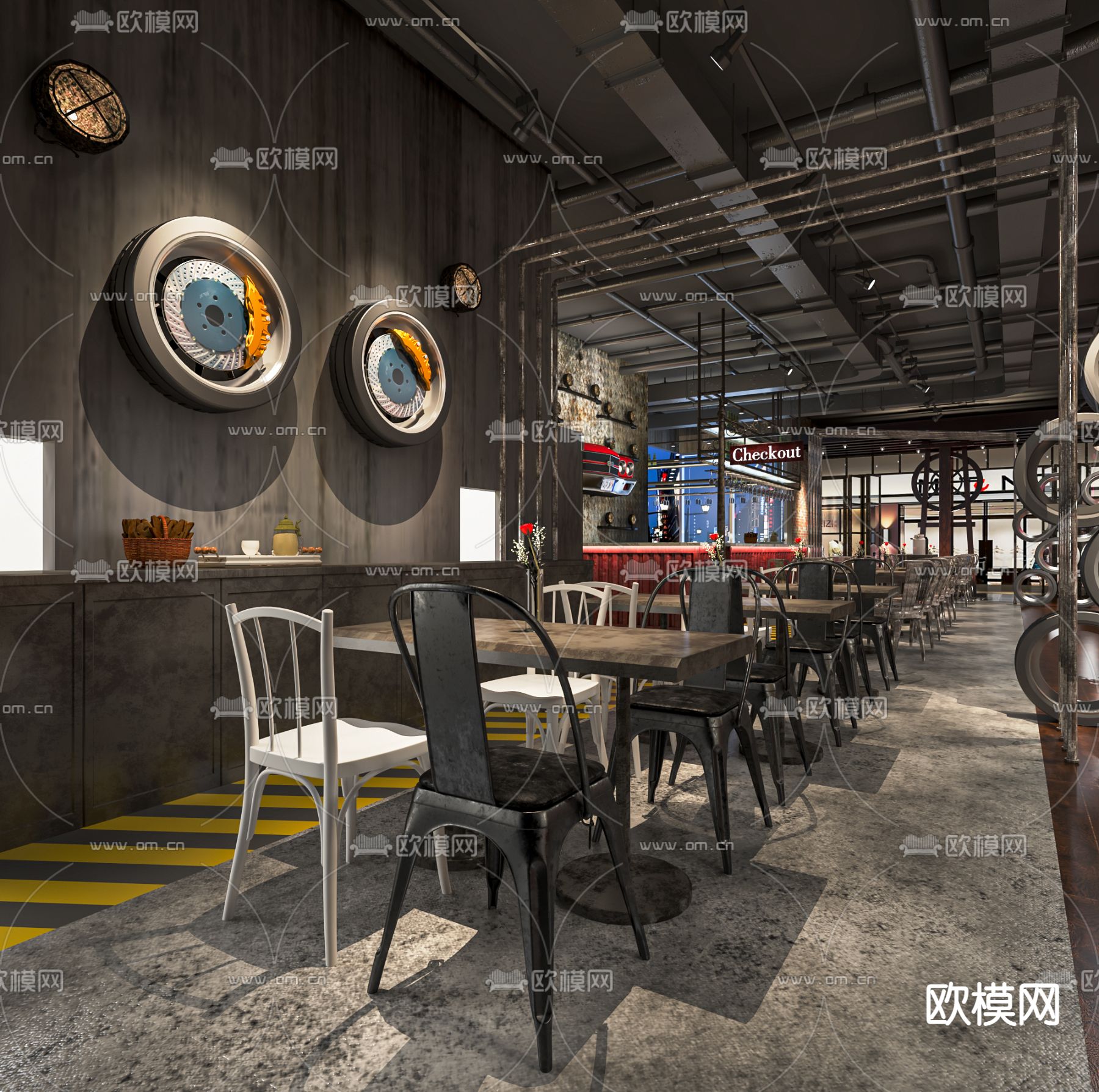 工业风餐馆面馆su模型