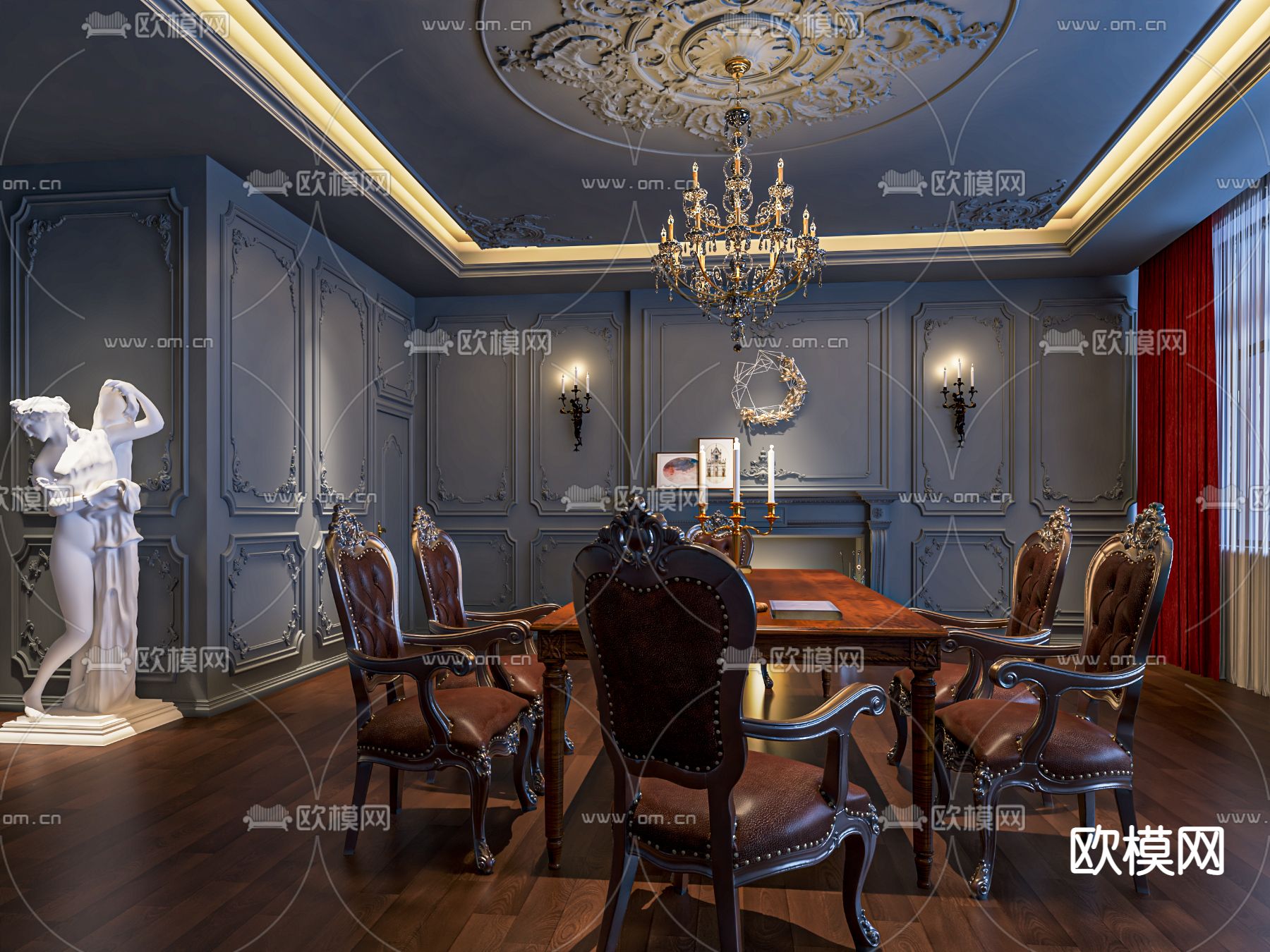 欧式剧本杀包间桌游室狼人杀su模型下载