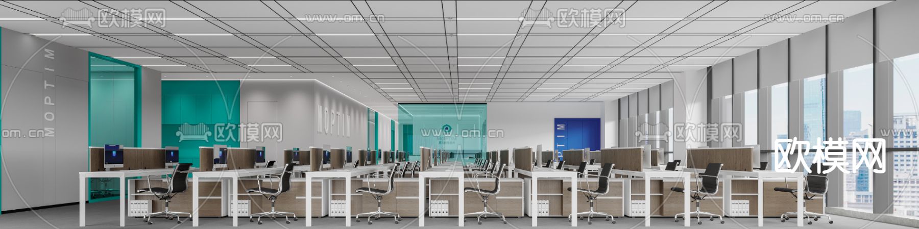 开放办公区3d模型下载（渲染图2）