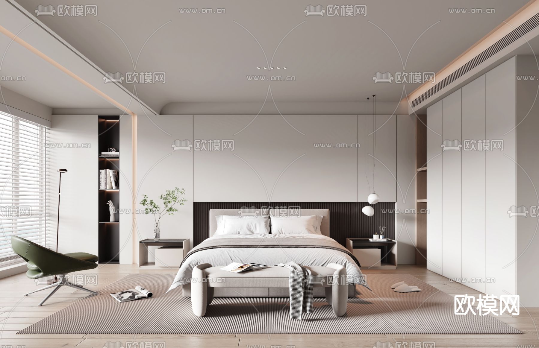 现代卧室 主人房3d模型下载（渲染图1）