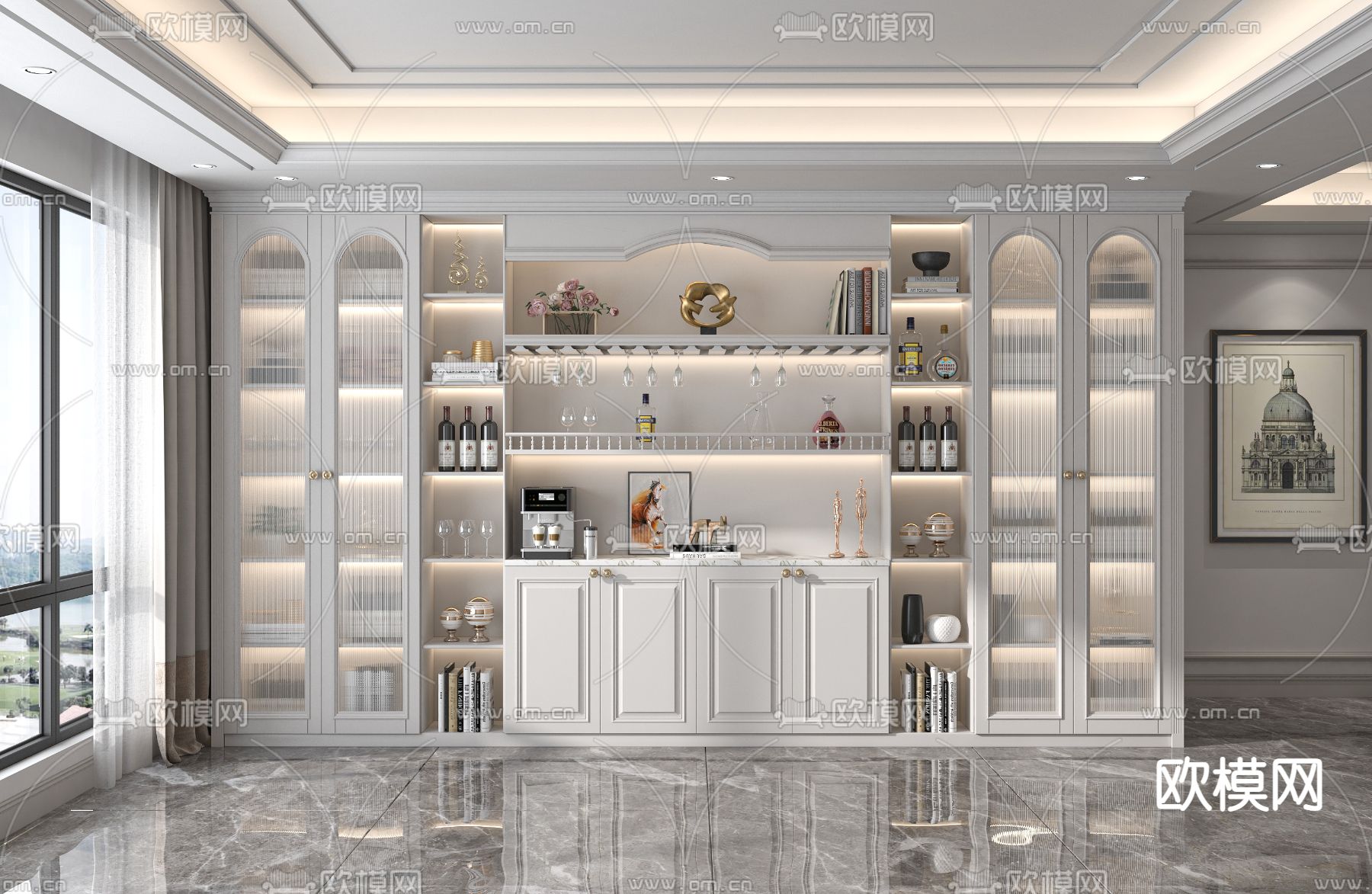 美式酒柜su模型下载（渲染图1）