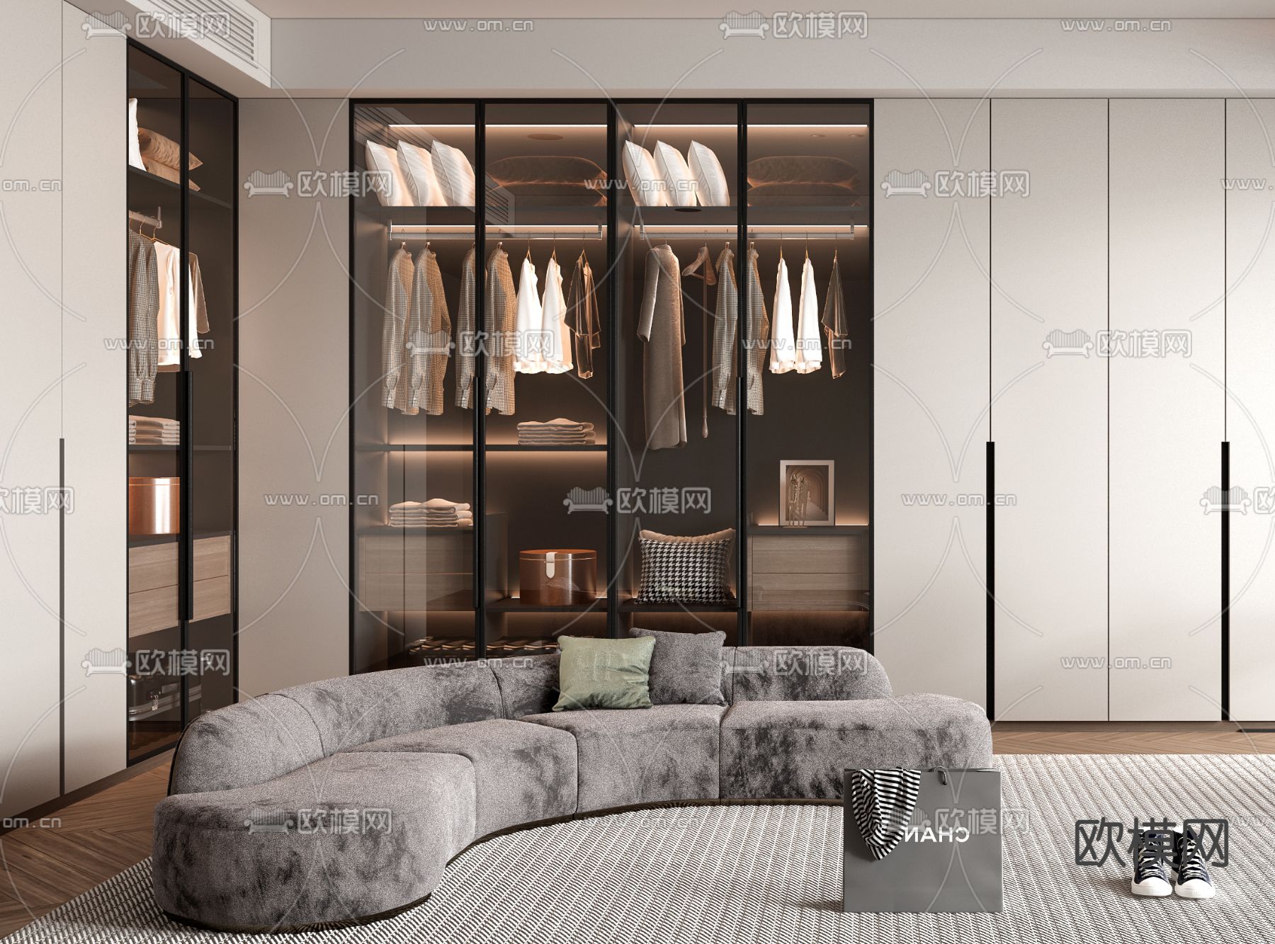 现代衣帽间3d模型下载（渲染图2）