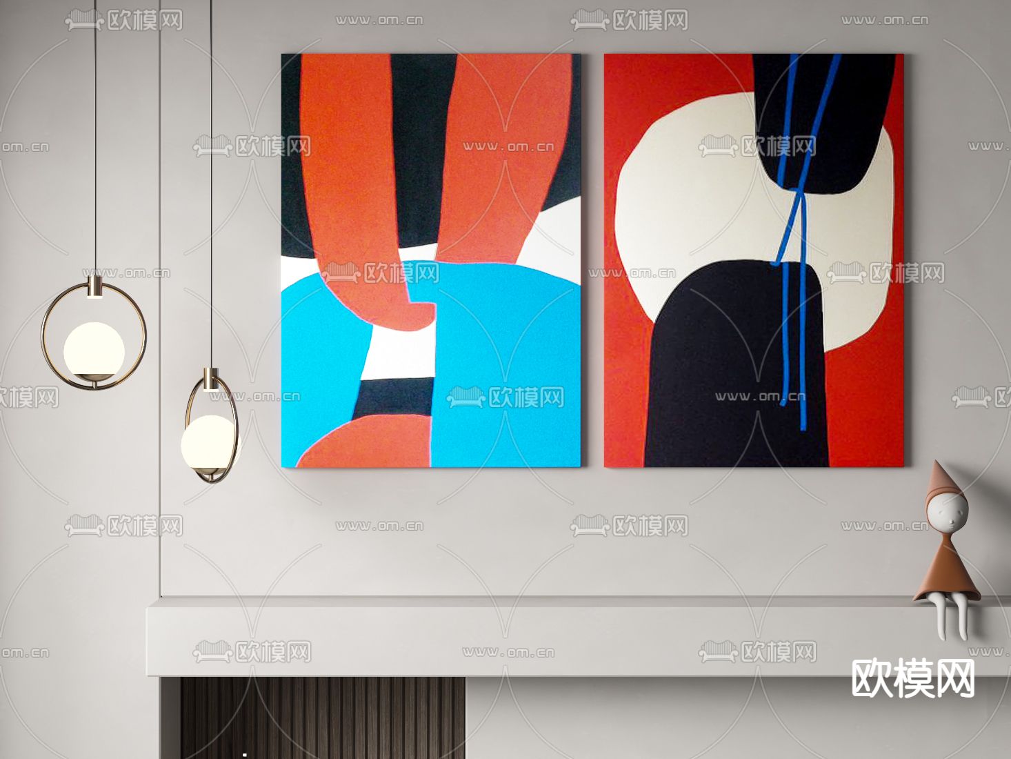 孟菲斯风装饰画su模型下载（渲染图1）