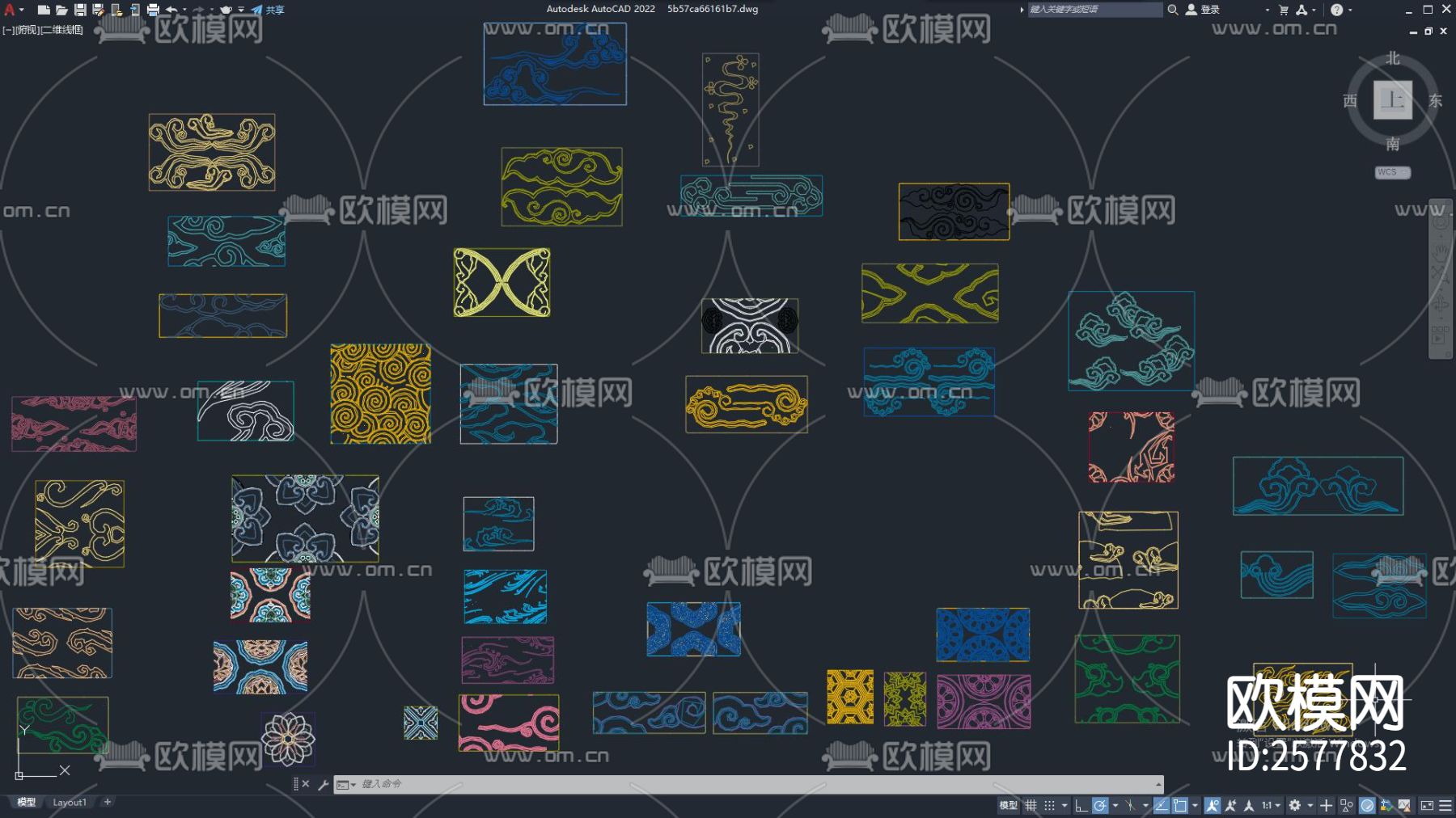 CAD中式祥云图案cad图库下载（渲染图1）