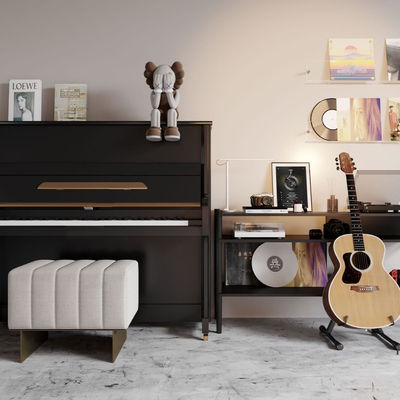  钢琴 吉他 唱片 乐器su模型 