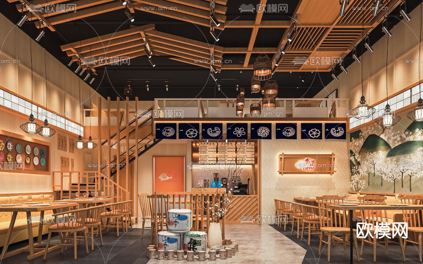 日式料理店su模型下载