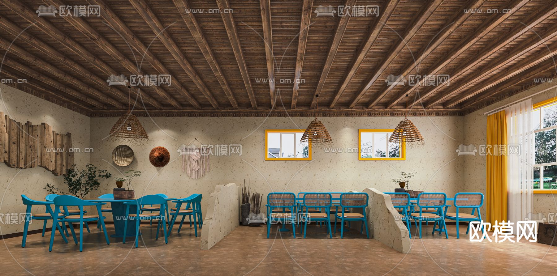 侘寂风民宿餐厅su模型下载