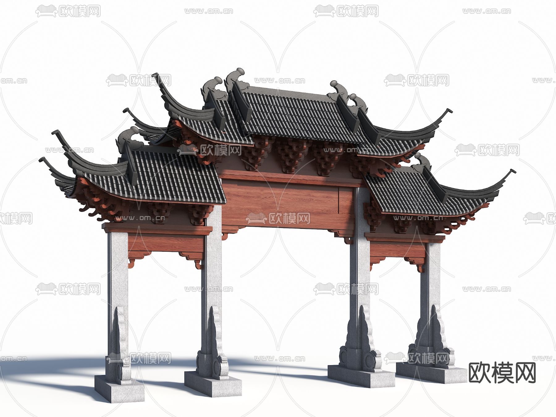 中式牌坊 牌楼 门楼3d模型下载_ID14027687_3dmax免费模型-欧模网