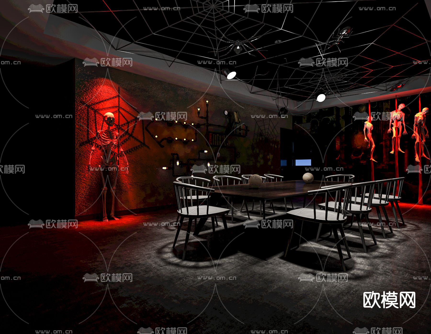 工业风剧本杀包间桌游室狼人杀su模型下载