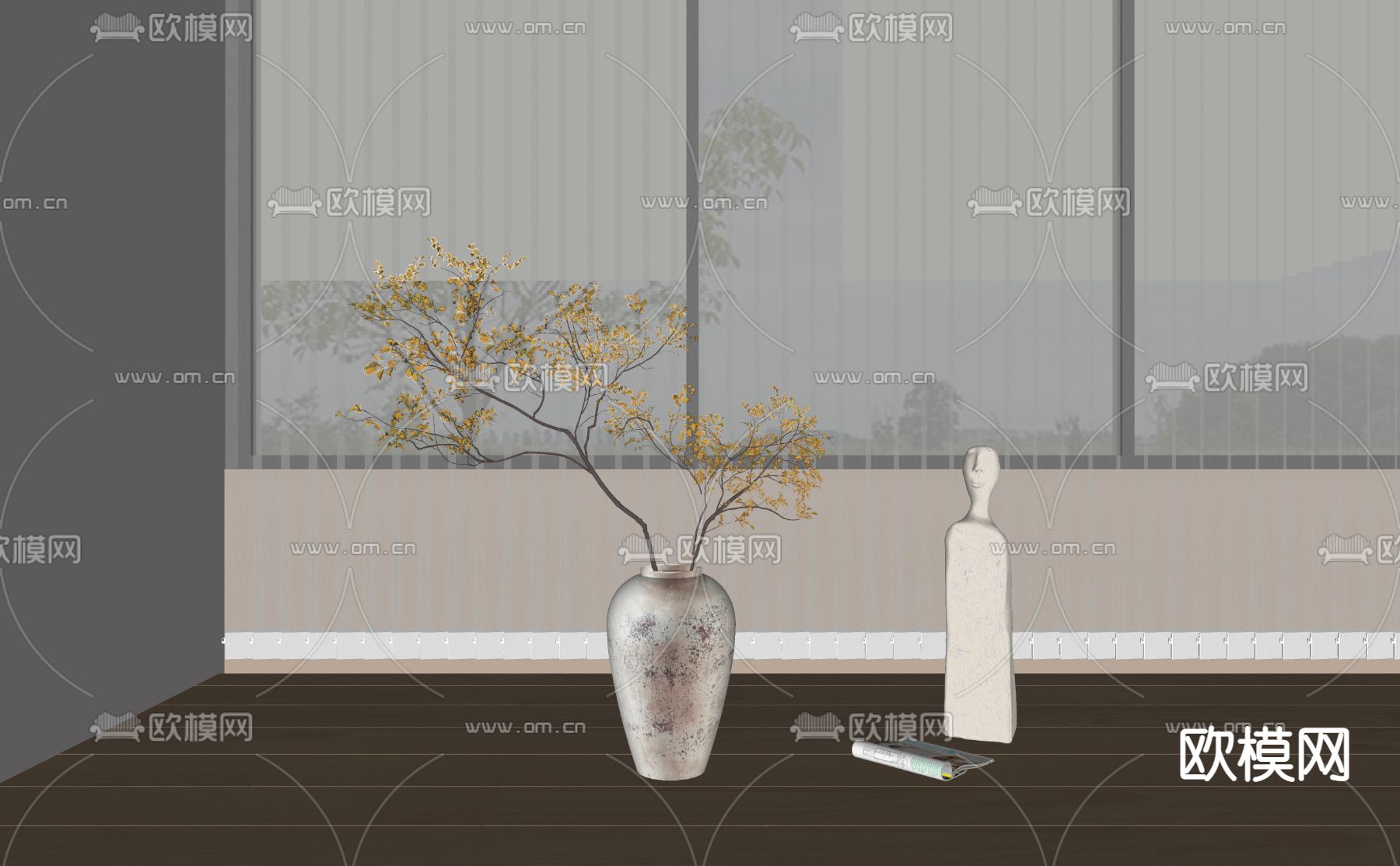 现代枯枝花瓶su模型下载（渲染图2）