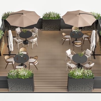  现代外摆户外桌椅su模型 