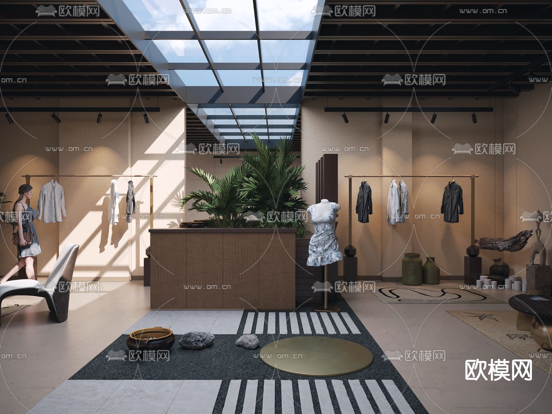 中古风服装店 女装店3d模型下载（渲染图1）