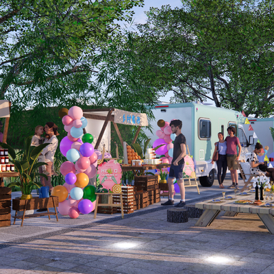  新中式外摆 商业街su模型 