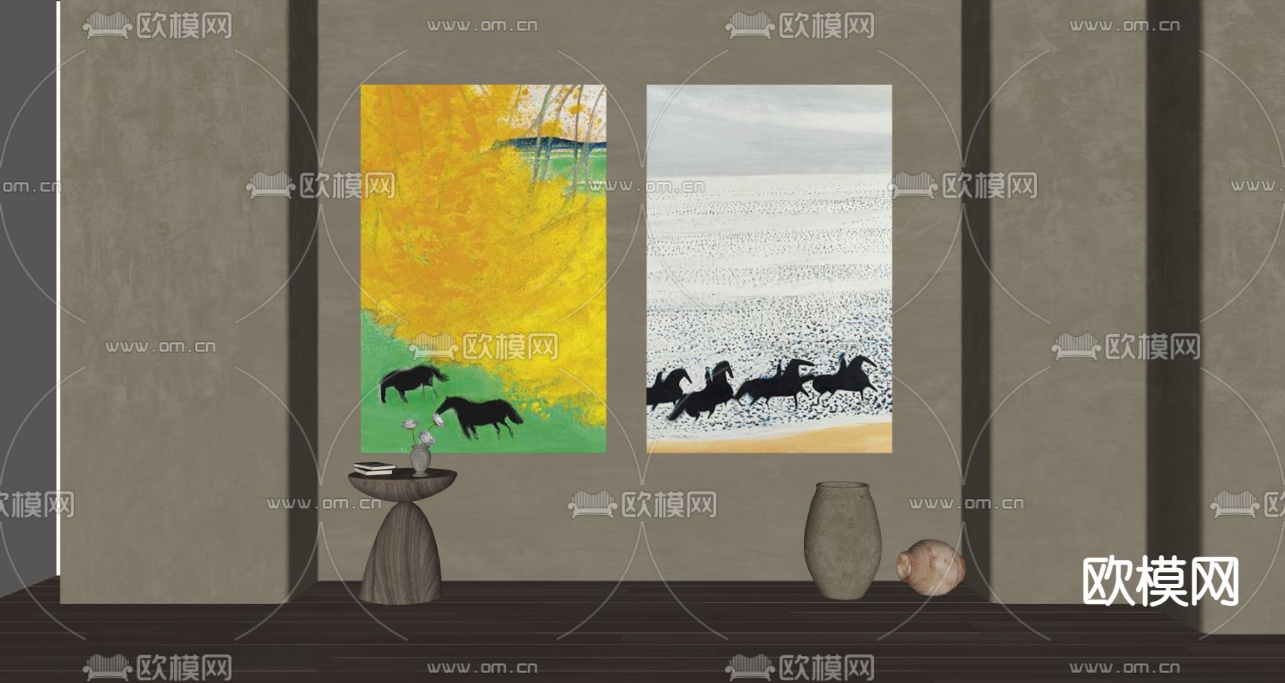 侘寂风装饰画su模型下载（渲染图2）