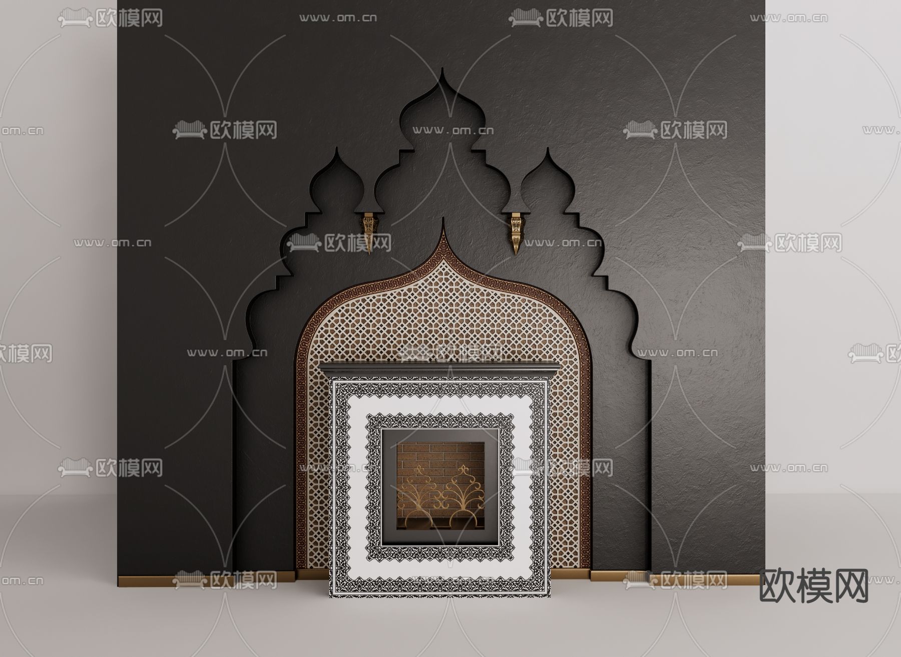 东南亚壁炉su模型下载（渲染图1）