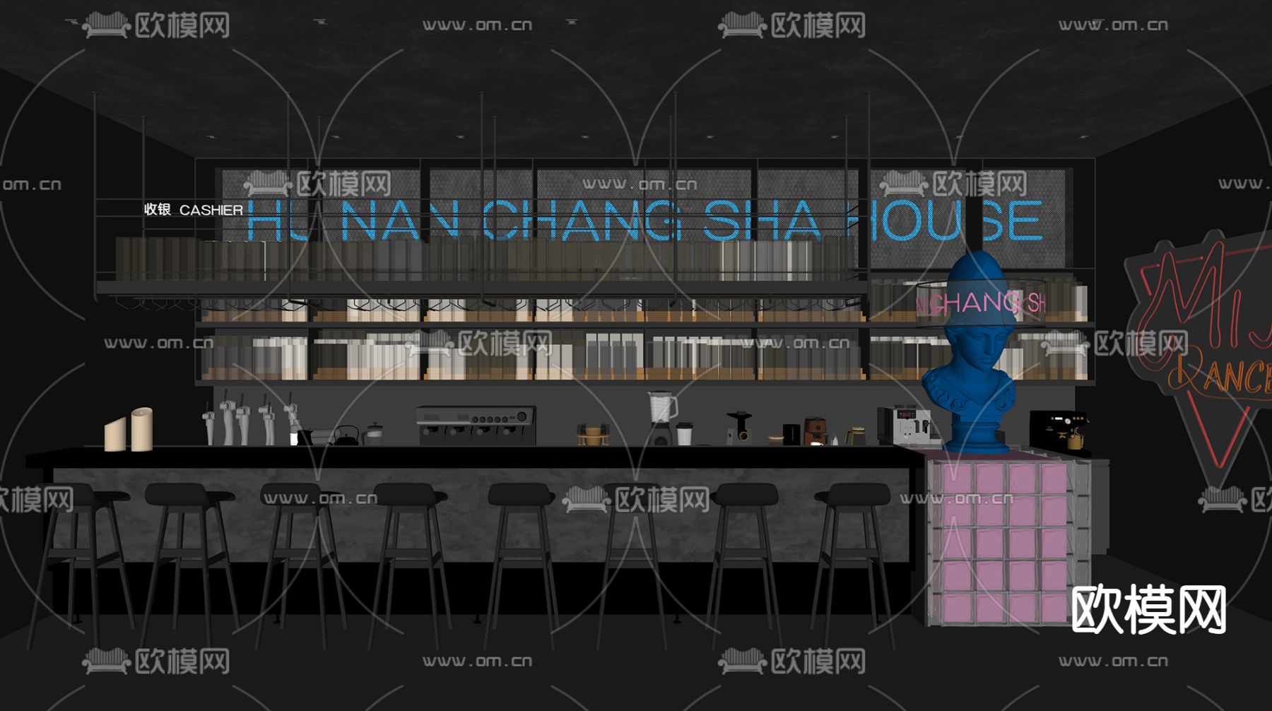 现代酒吧台su模型下载（渲染图2）