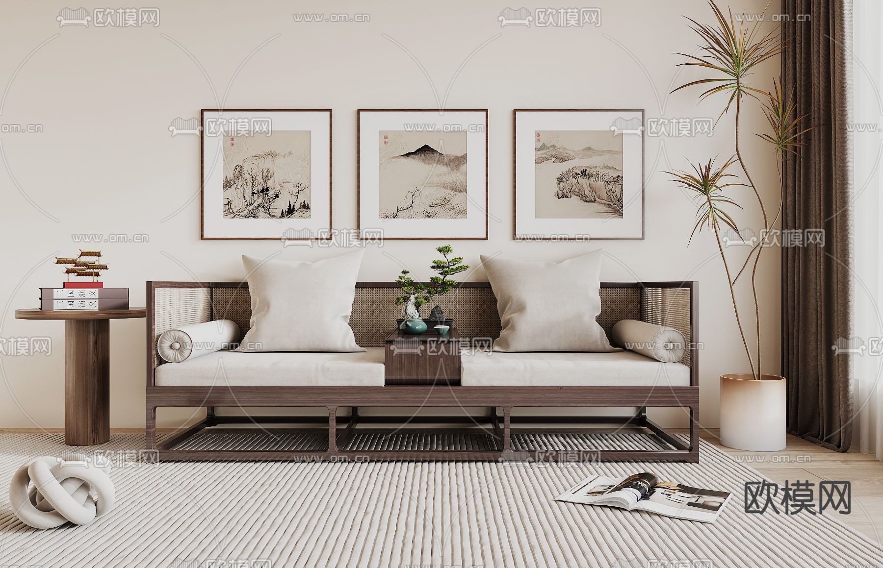 新中式沙发 罗汉床 双人沙发3d模型下载