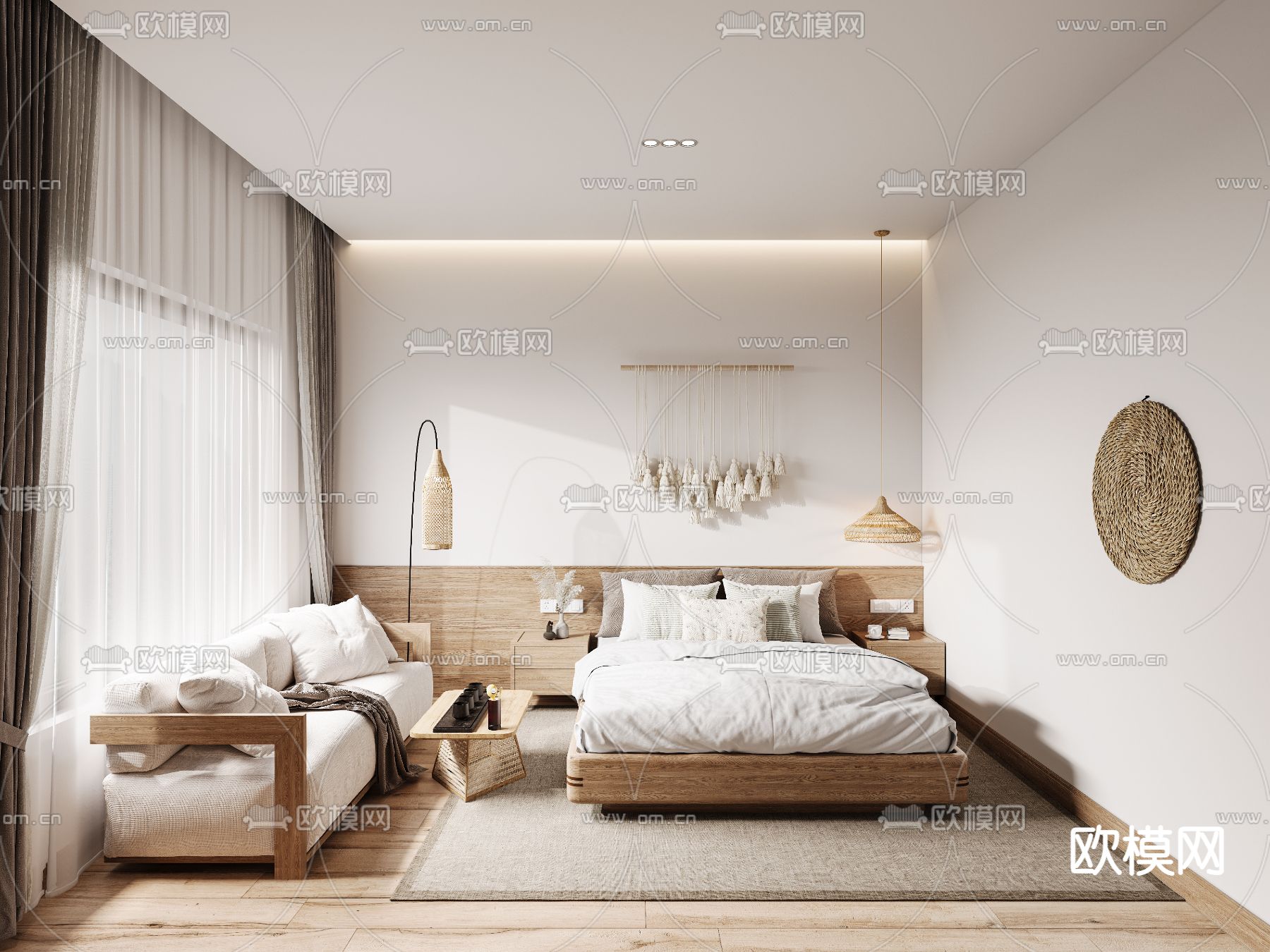 自然风民宿 卧室3d模型下载（渲染图1）