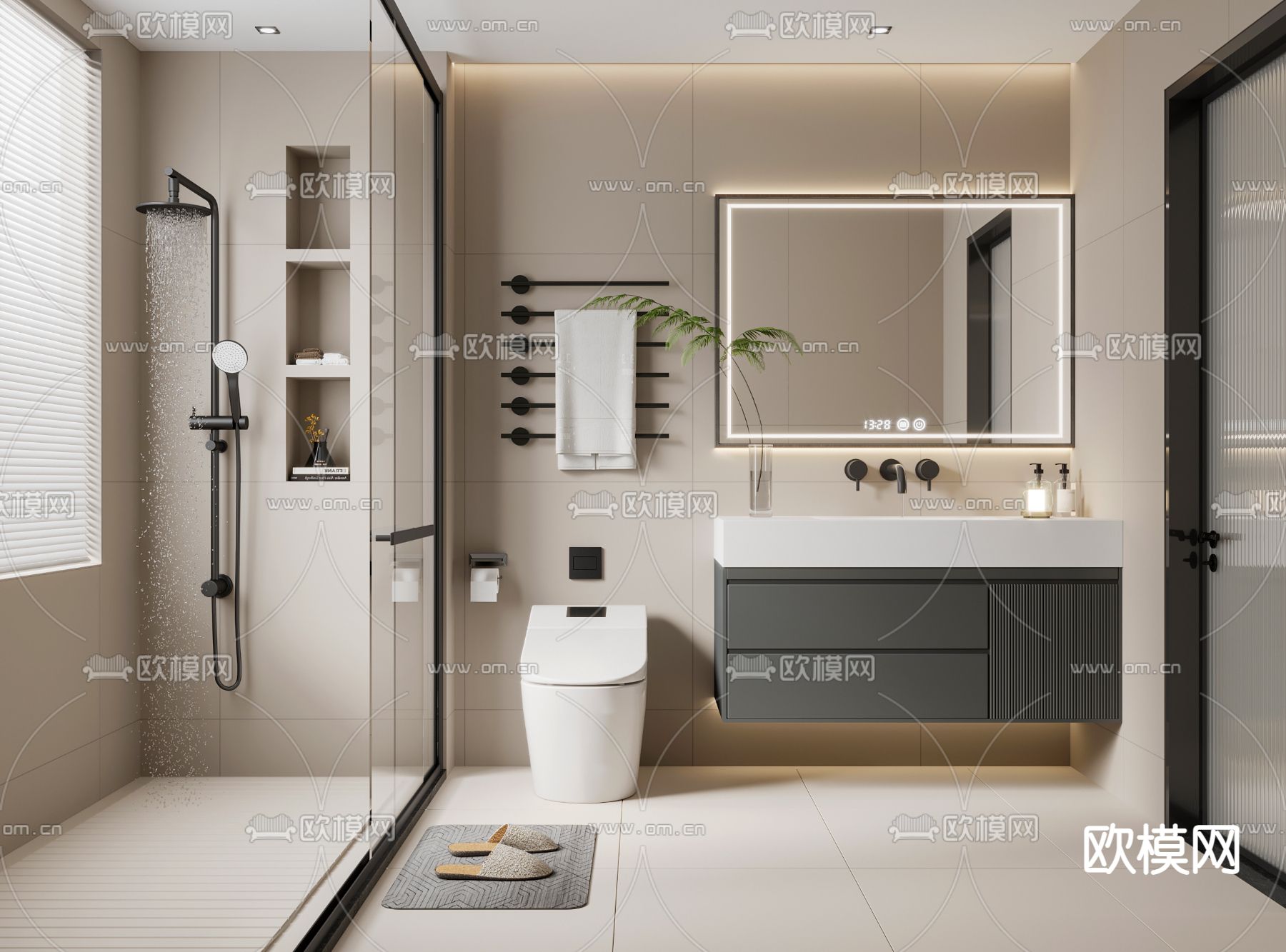 奶油风卫生间 浴室3d模型下载