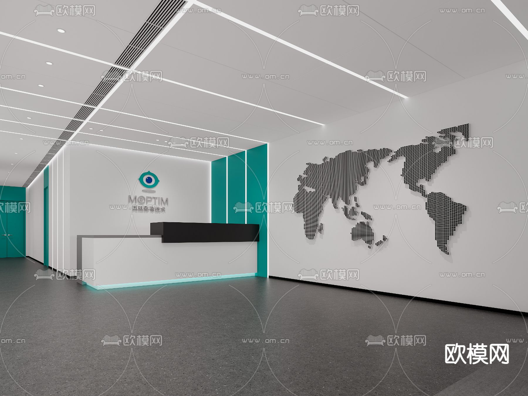 开放办公区3d模型下载（渲染图1）