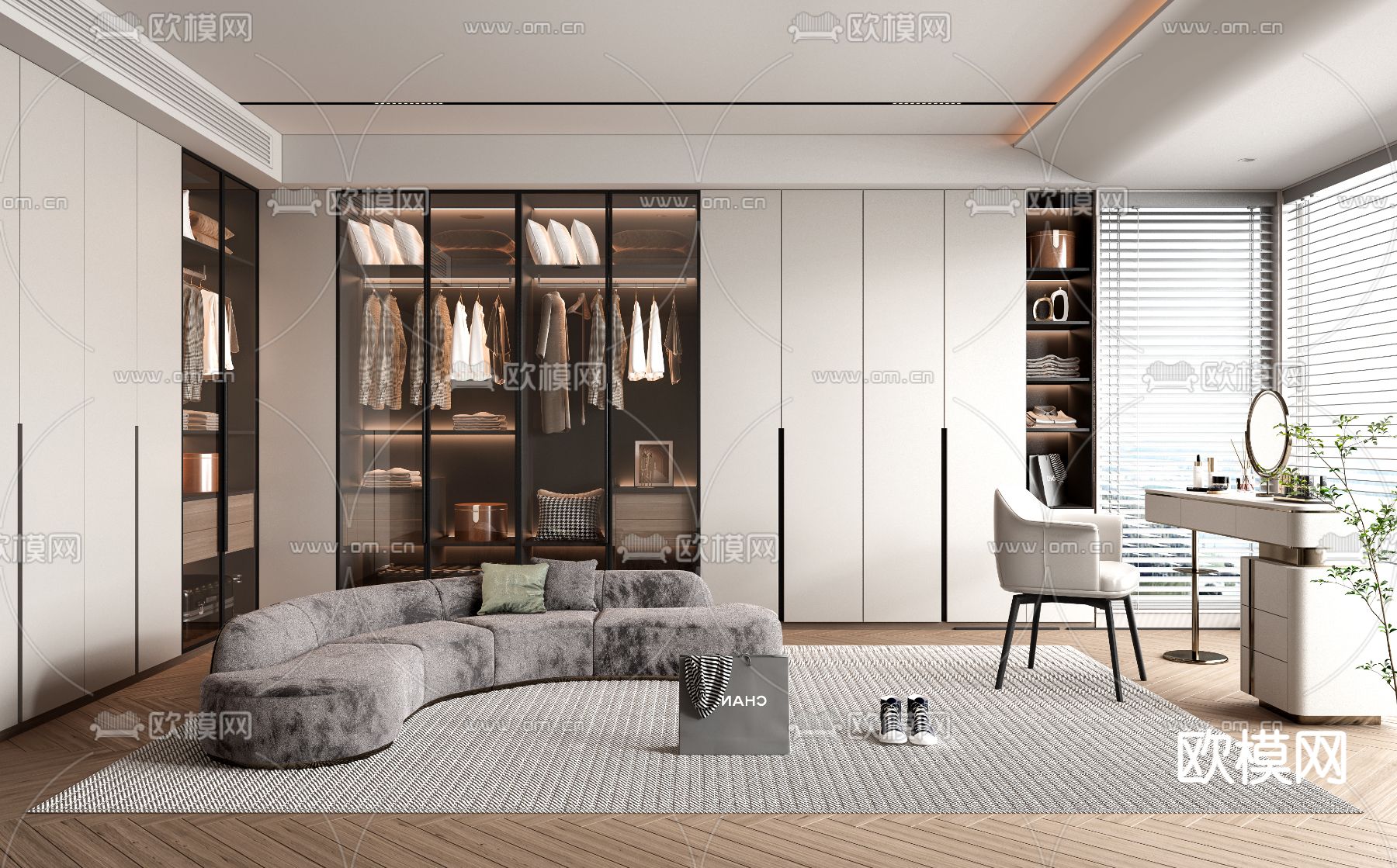 现代衣帽间3d模型下载（渲染图1）