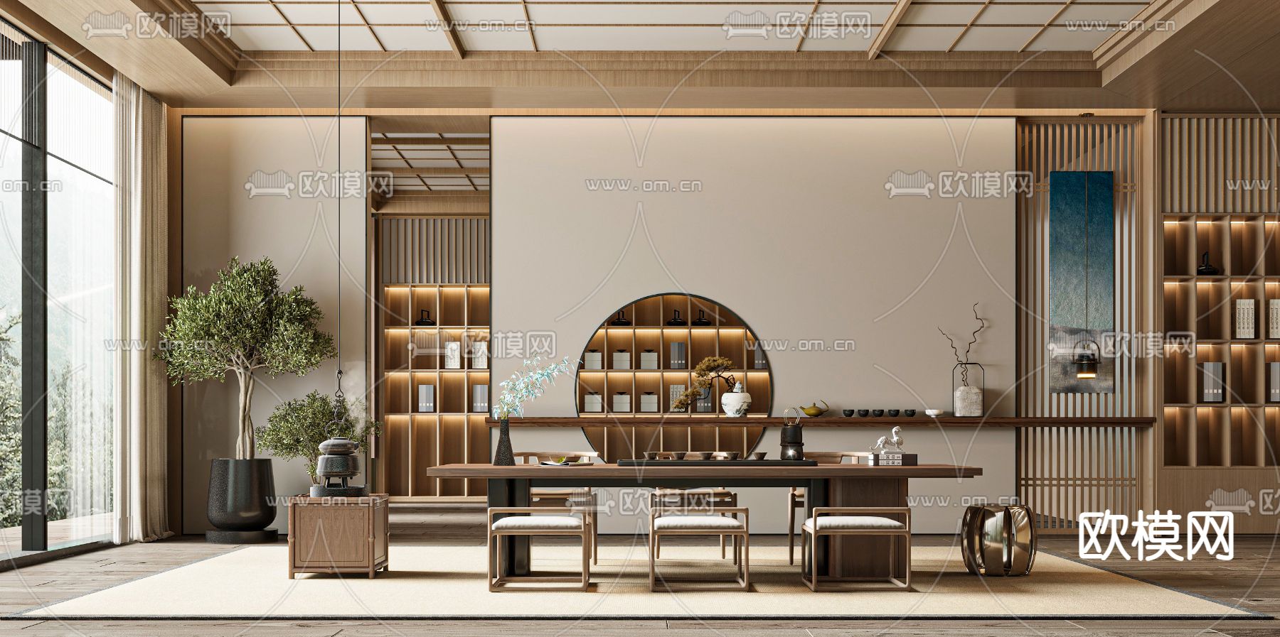 新中式茶室su模型