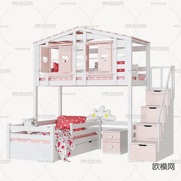儿童床 双层床3d模型下载