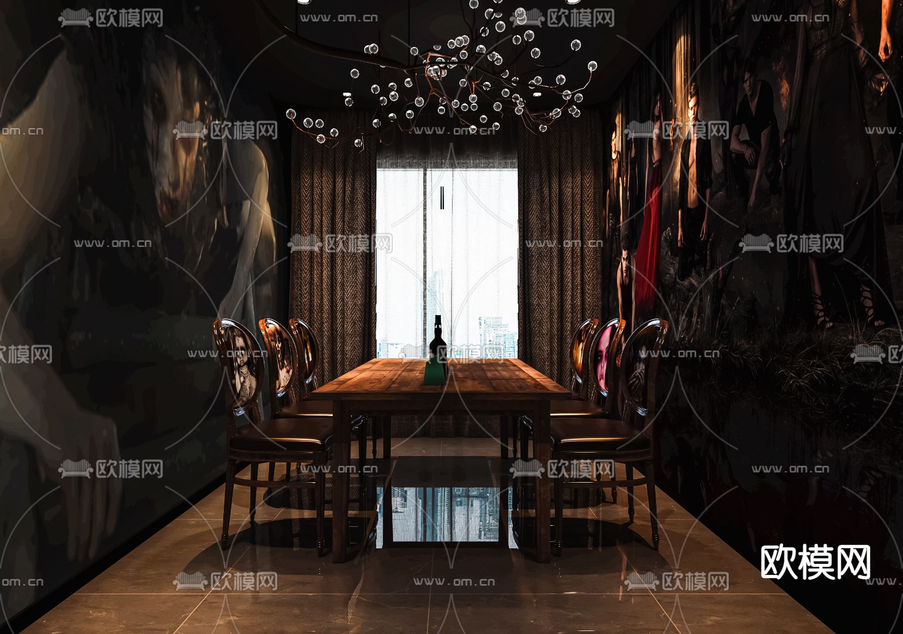 欧式剧本杀包间桌游室狼人杀su模型下载