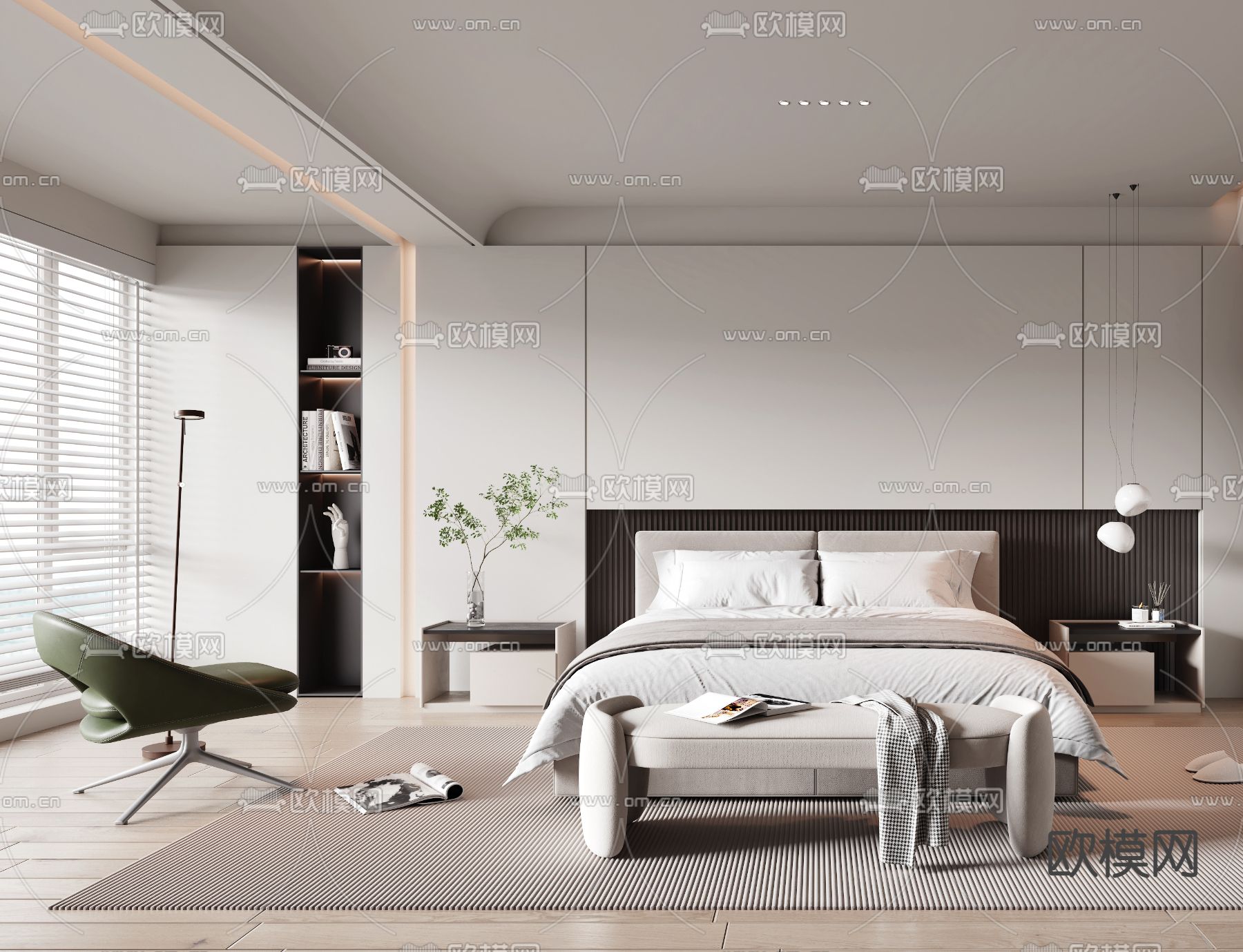现代卧室 主人房3d模型下载（渲染图2）