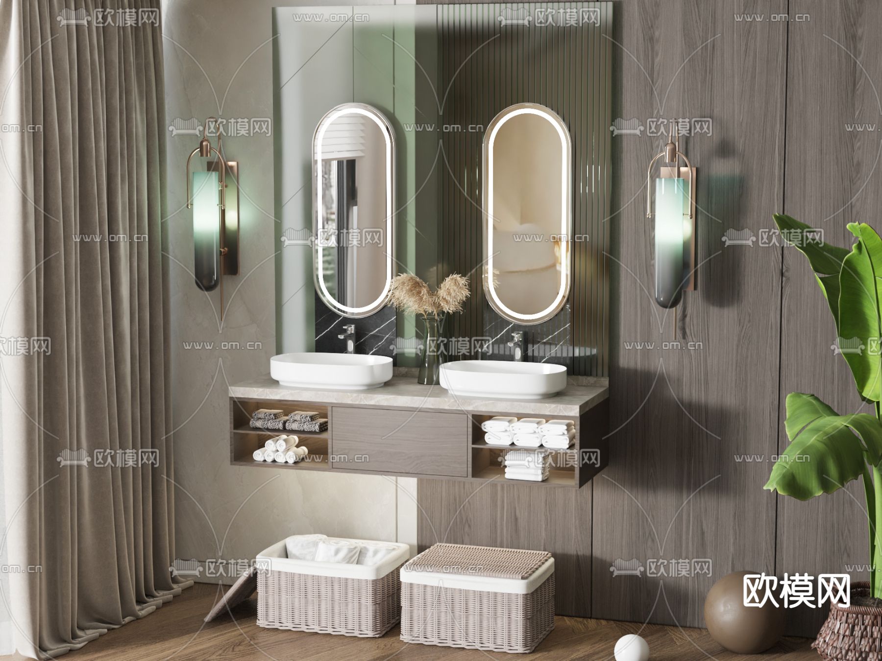 双人洗手台 洗手盆 台盆3d模型下载