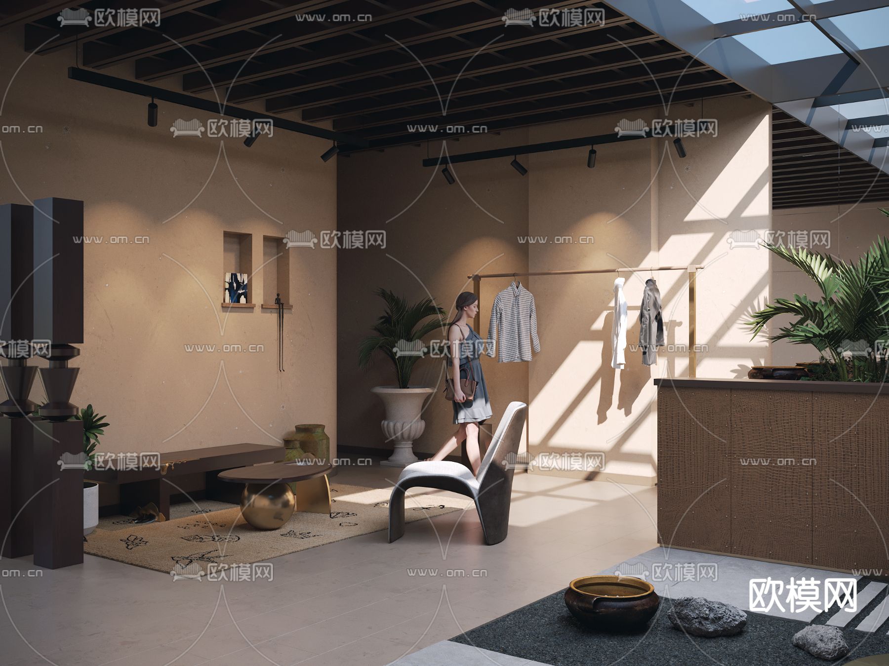 中古风服装店 女装店3d模型下载（渲染图3）