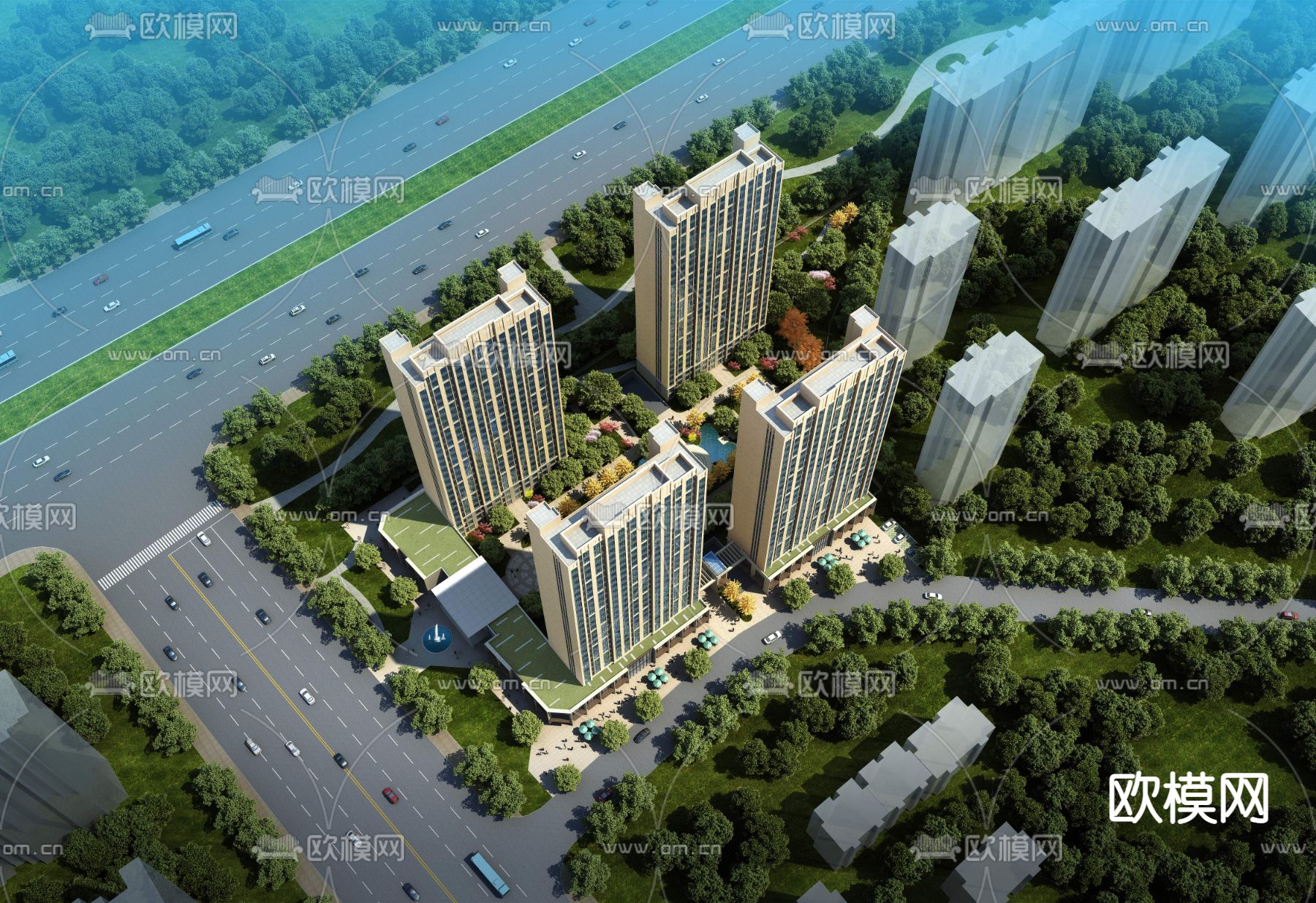 住宅小区鸟瞰3d模型下载