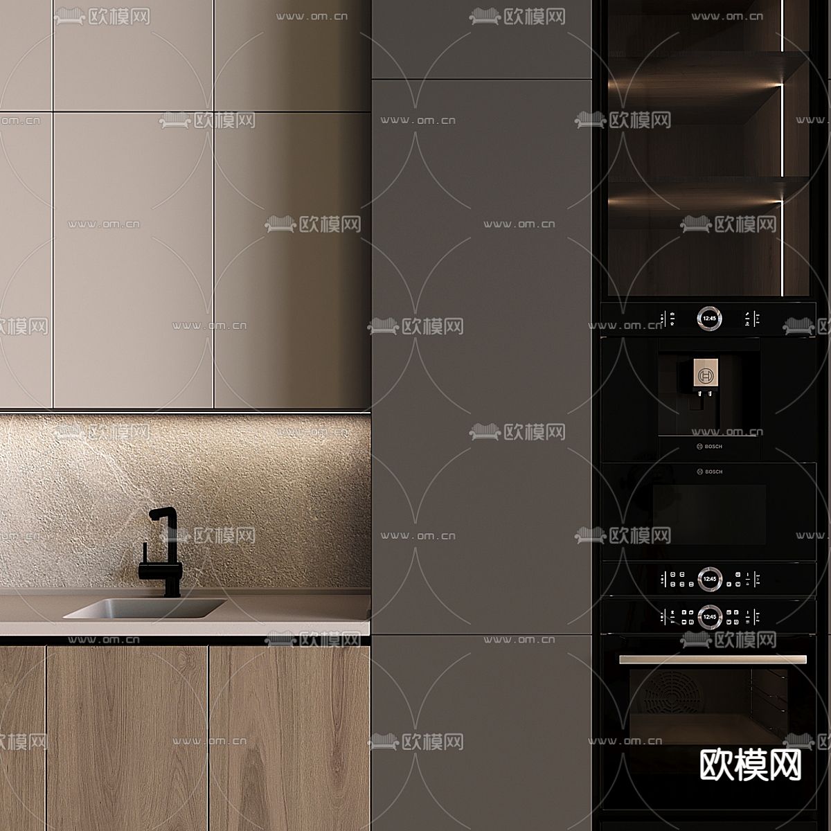 现代厨房 橱柜3d模型下载（渲染图3）