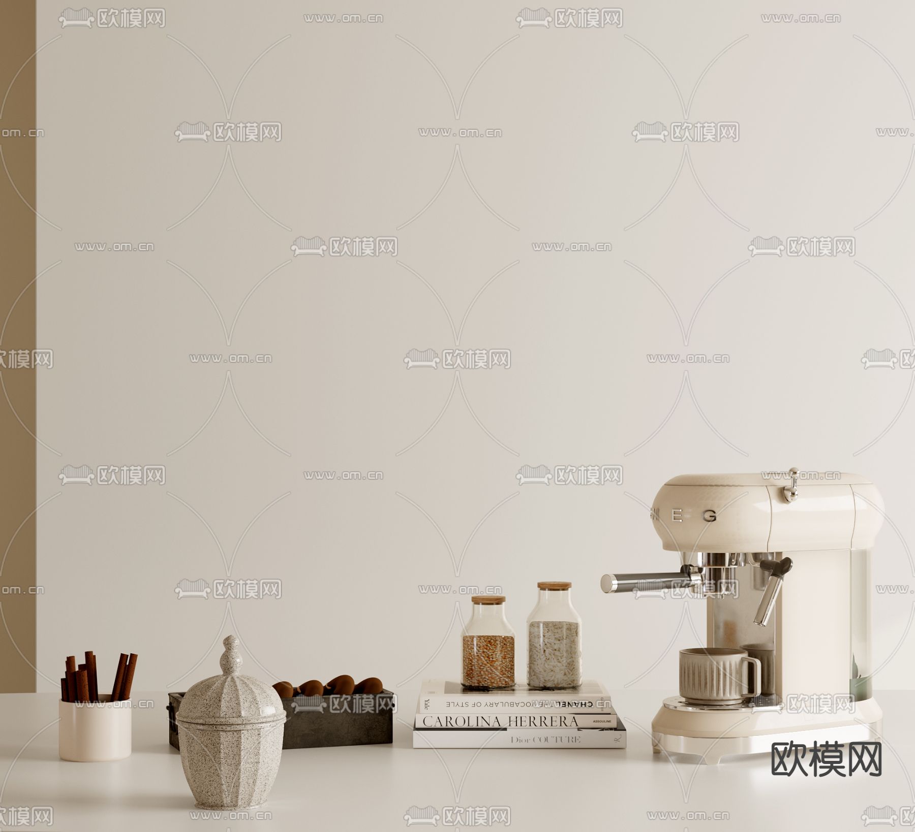 奶油风咖啡机 厨房饰品摆件su模型下载（渲染图1）