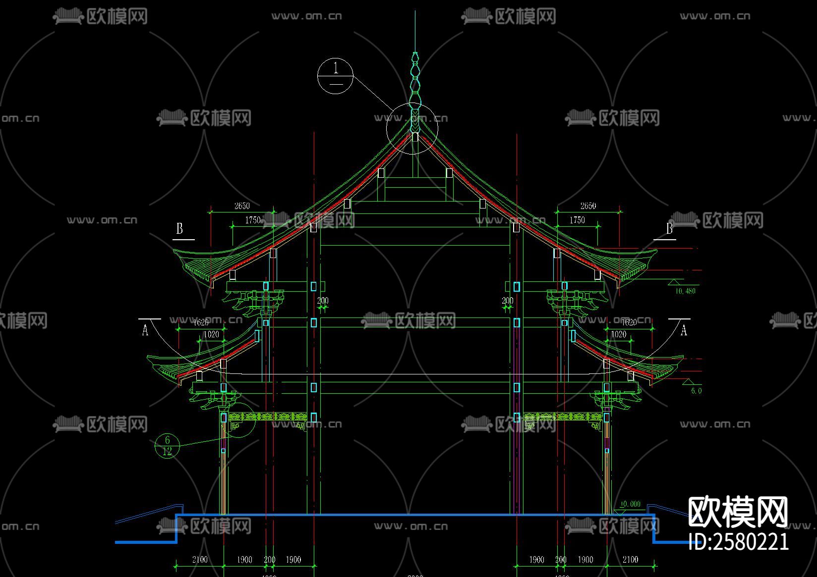 古建三姑殿大雄宝殿CAD施工图下载（渲染图4）