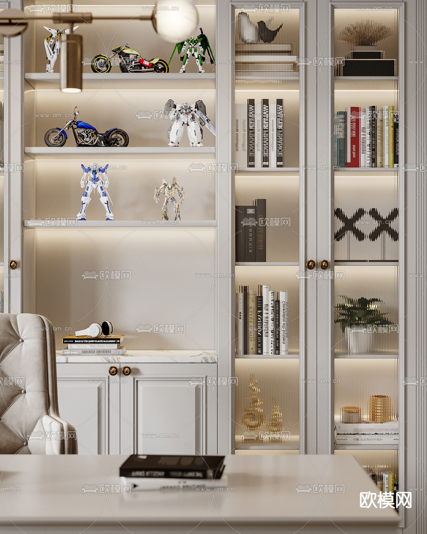 简欧书房3d模型下载（渲染图2）